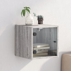 Grauer Nachttisch mit Glastür 35x37x35 cm