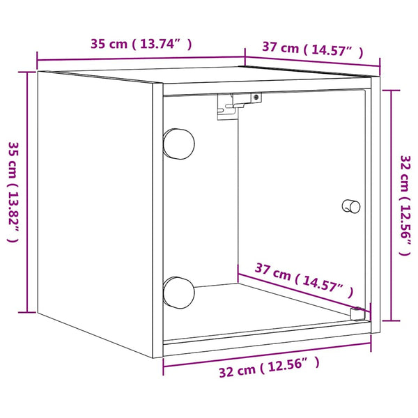 Nachttische mit Glastüren, 2er Set, Eichen-Optik