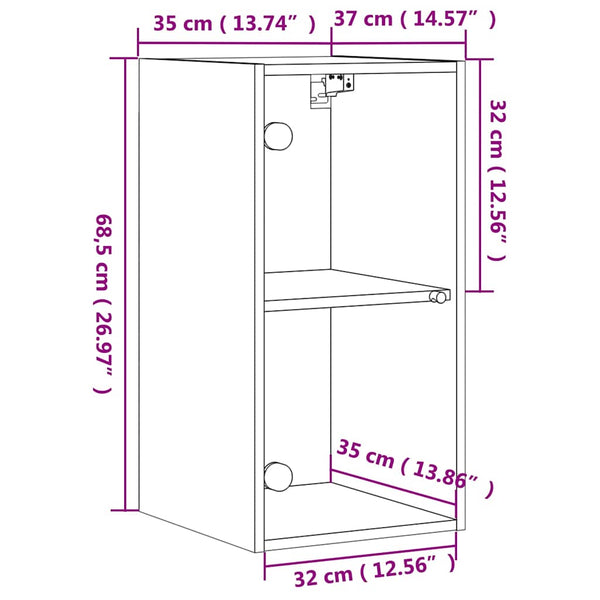 Wandschrank mit Glastüren, Weiß, 35x68,5 cm