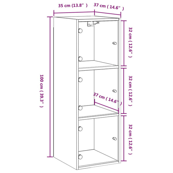 Wandschrank Weiß mit Glastüren 35x37x100 cm
