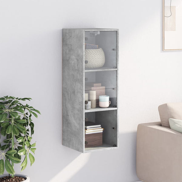 Wandschrank Betongrau mit Glastüren 35x37x100 cm