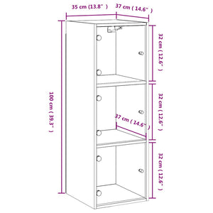 Wandschrank Betongrau mit Glastüren 35x37x100 cm