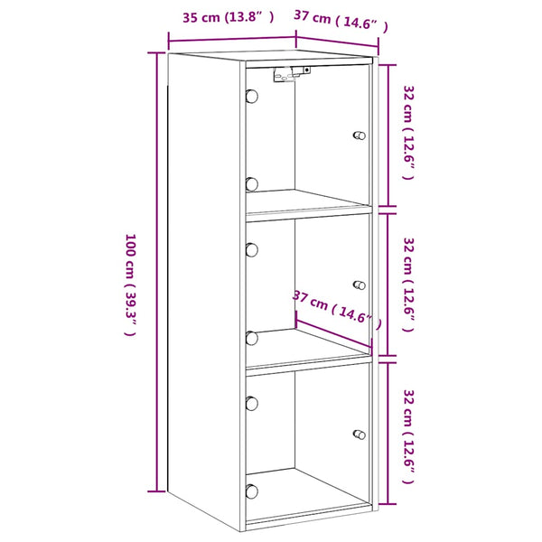 Wandschrank Betongrau mit Glastüren 35x37x100 cm