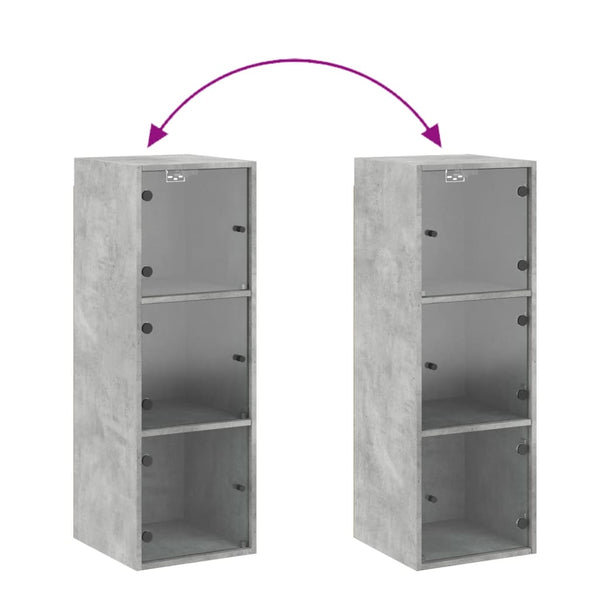 Wandschrank Betongrau mit Glastüren 35x37x100 cm