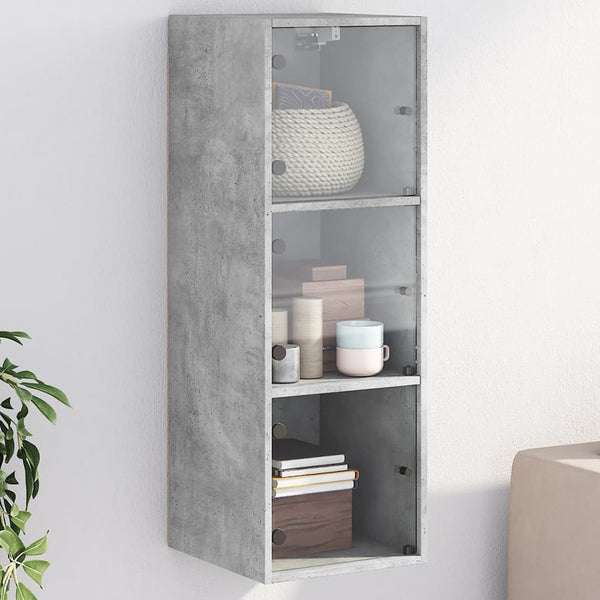 Wandschrank Betongrau mit Glastüren 35x37x100 cm