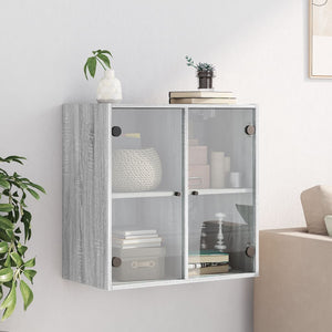 Wandschrank Grau Sonoma mit Glastüren 68cm