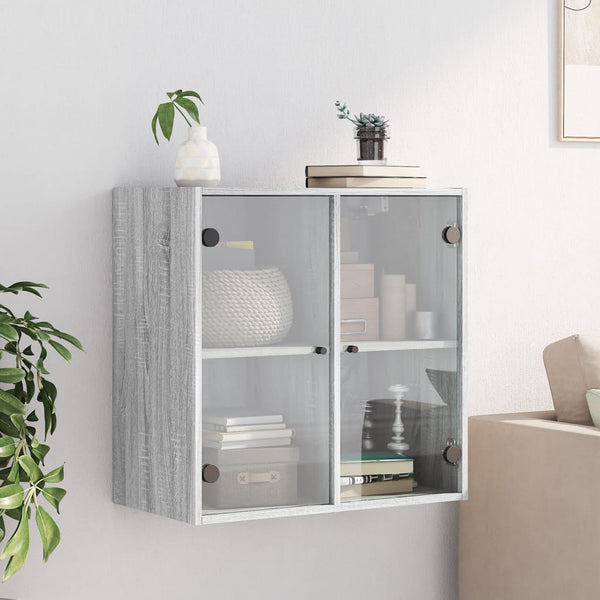 Wandschrank Grau Sonoma mit Glastüren 68cm