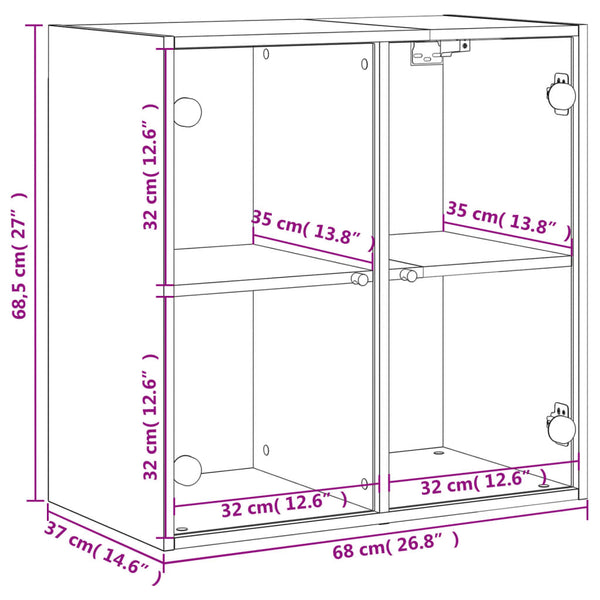 Wandschrank Grau Sonoma mit Glastüren 68cm