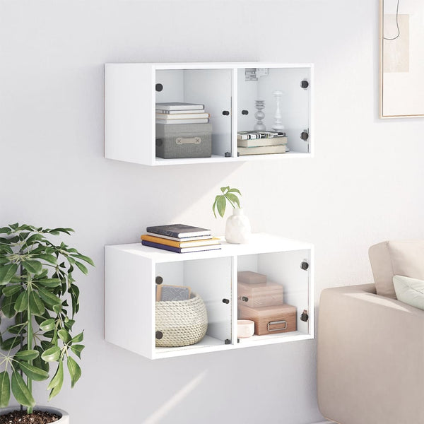 Wandschränke mit Glastüren, 2er-Set, Weiß