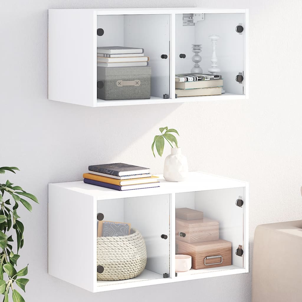 Wandschränke mit Glastüren, 2er-Set, Weiß