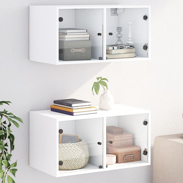 Wandschränke mit Glastüren, 2er-Set, Weiß