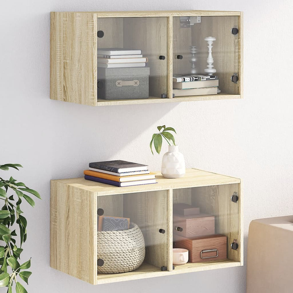 Wandschränke mit Glastüren, 2er Set, Sonoma-Eiche
