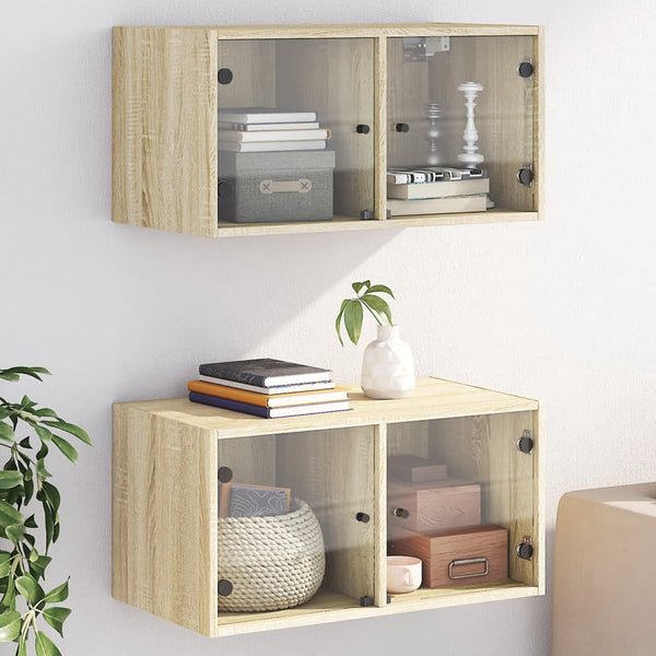 Wandschränke mit Glastüren, 2er Set, Sonoma-Eiche