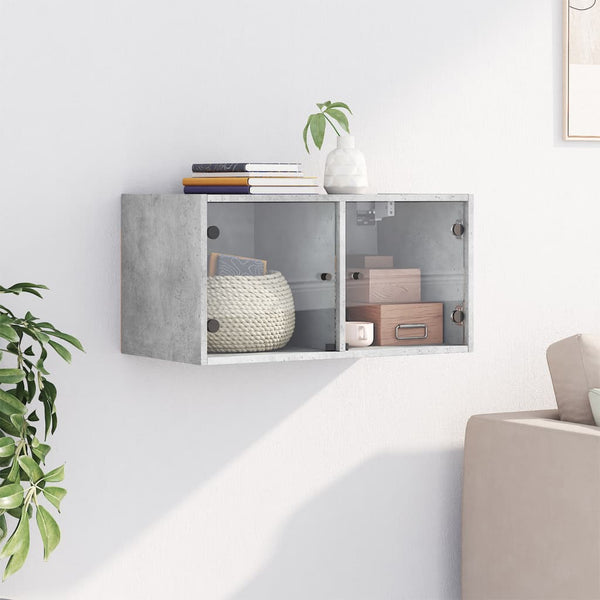 Wandschrank Betongrau mit Glastüren 68,5 cm