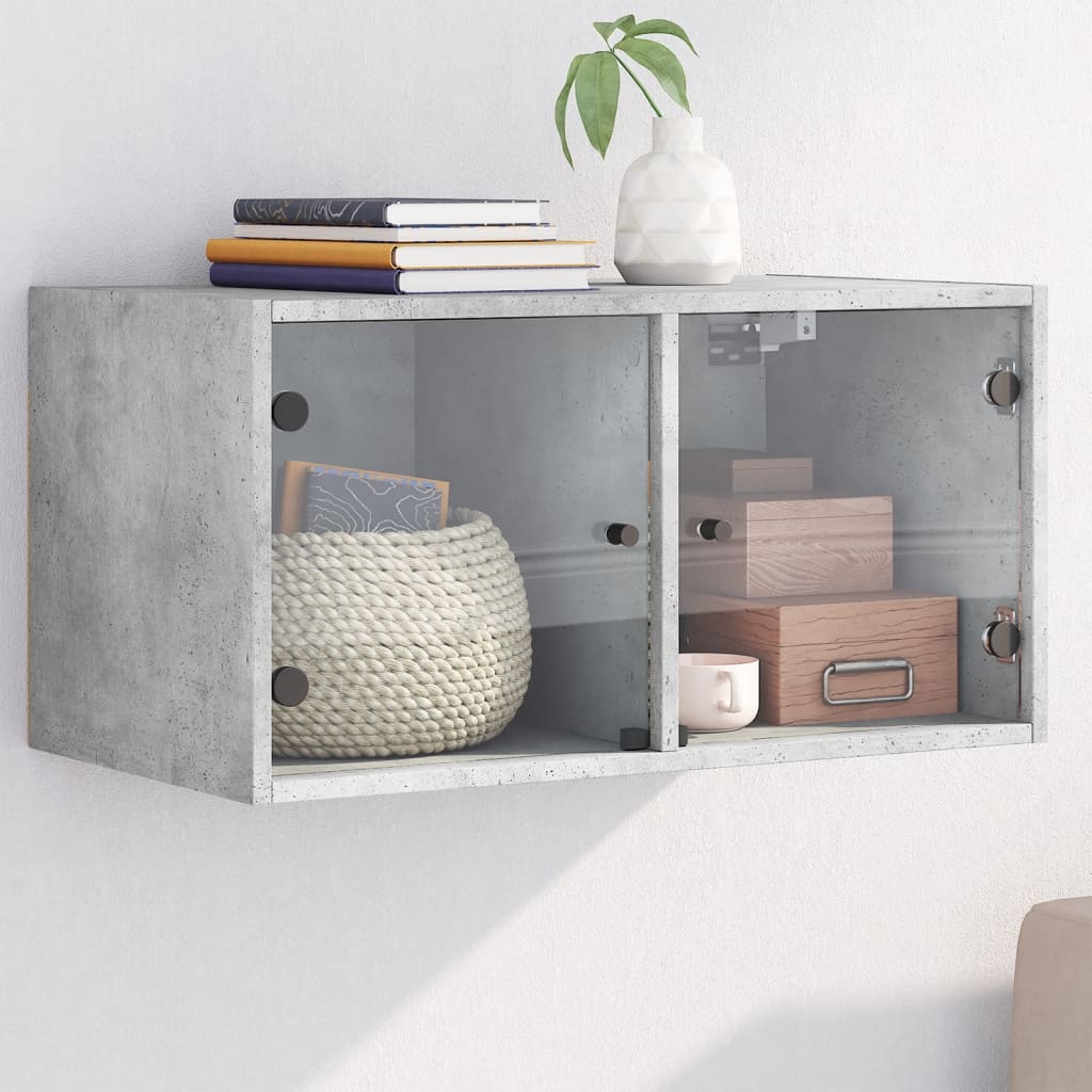 Wandschrank Betongrau mit Glastüren 68,5 cm