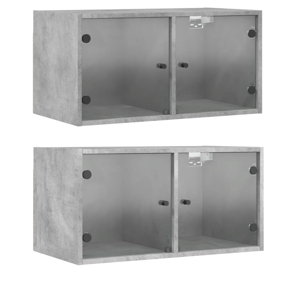 Wandschränke mit Glastüren, 2er Set, Betongrau