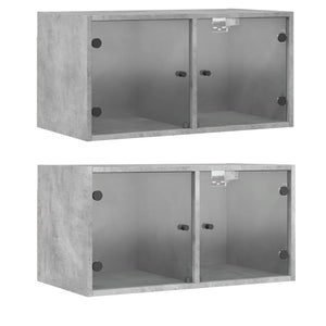 Wandschränke mit Glastüren, 2er Set, Betongrau