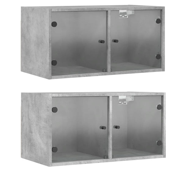Wandschränke mit Glastüren, 2er Set, Betongrau