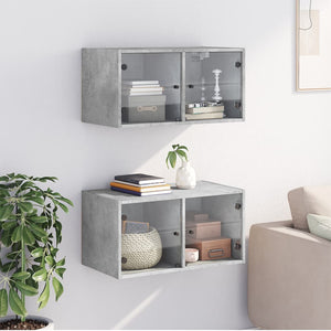 Wandschränke mit Glastüren, 2er Set, Betongrau