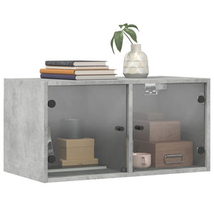 Wandschränke mit Glastüren, 2er Set, Betongrau