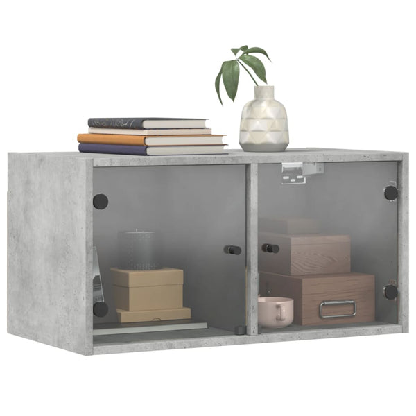 Wandschränke mit Glastüren, 2er Set, Betongrau