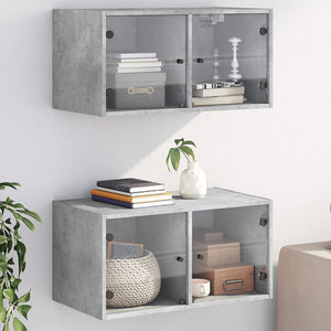 Wandschränke mit Glastüren, 2er Set, Betongrau