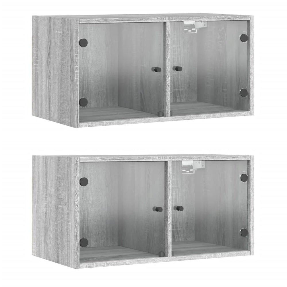 Wandschränke mit Glastüren, 2er-Set Grau Sonoma