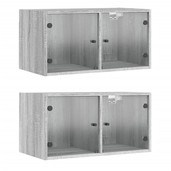 Wandschränke mit Glastüren, 2er-Set Grau Sonoma