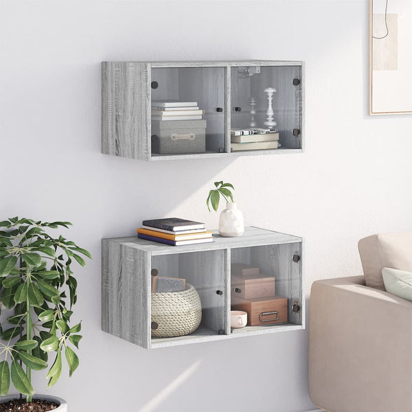 Wandschränke mit Glastüren, 2er-Set Grau Sonoma