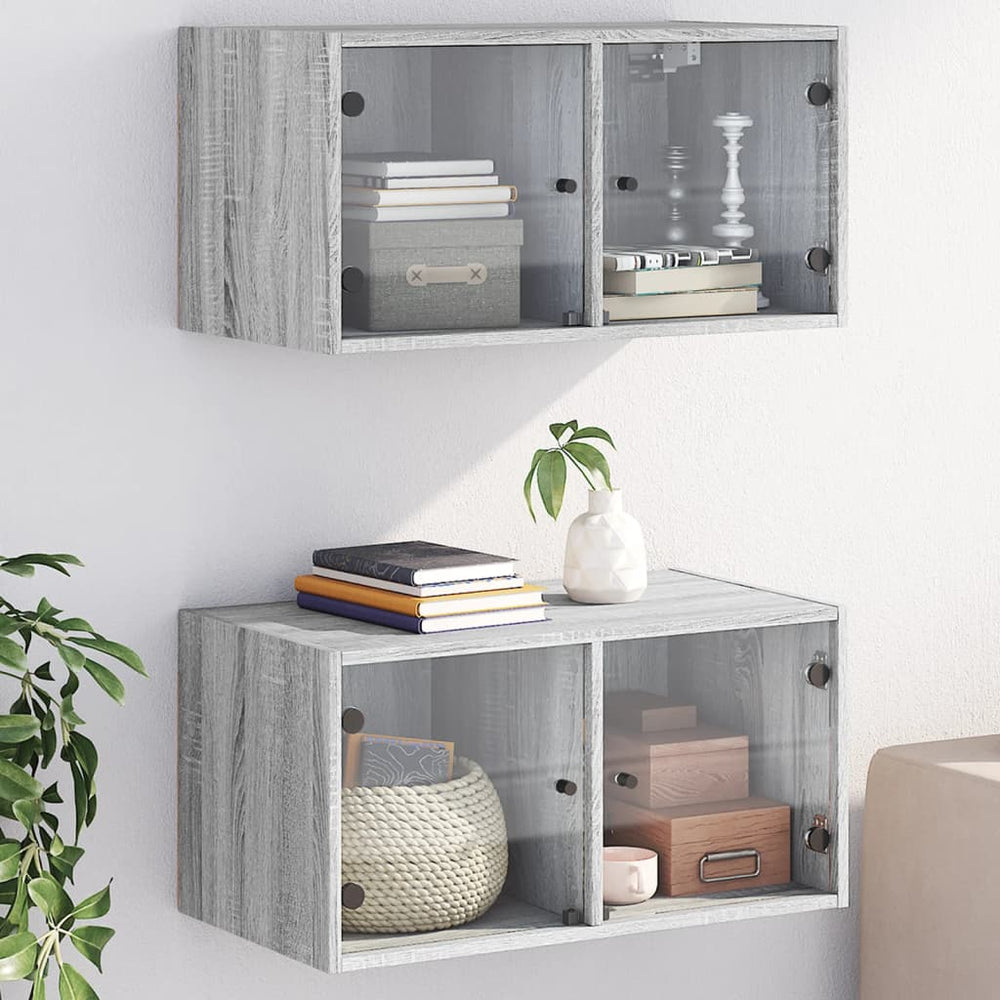Wandschränke mit Glastüren, 2er-Set Grau Sonoma