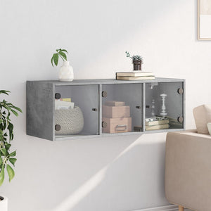 Wandschrank Betongrau mit Glastüren 102x37x35 cm