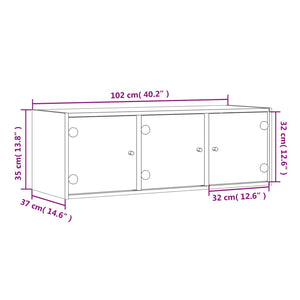 Wandschrank Betongrau mit Glastüren 102x37x35 cm