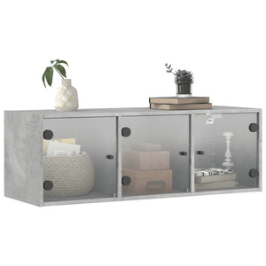 Wandschrank Betongrau mit Glastüren 102x37x35 cm