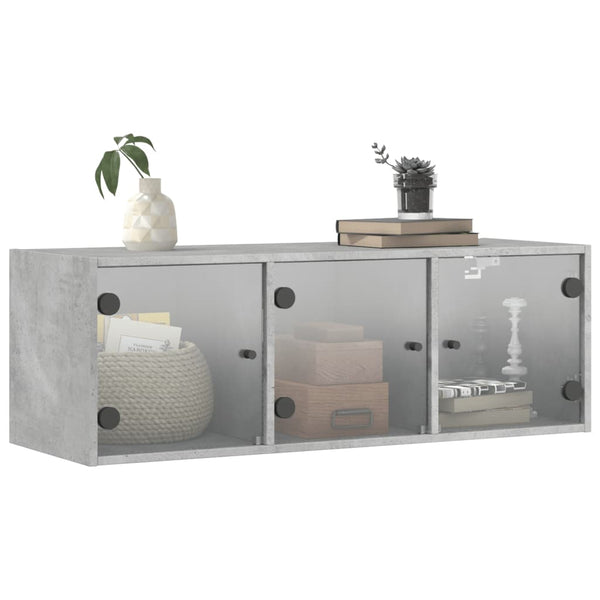 Wandschrank Betongrau mit Glastüren 102x37x35 cm