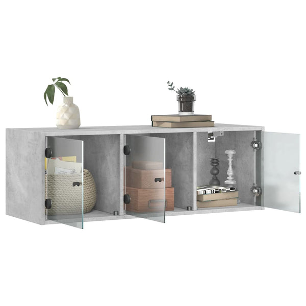 Wandschrank Betongrau mit Glastüren 102x37x35 cm
