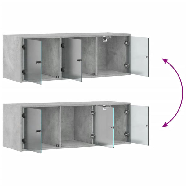 Wandschrank Betongrau mit Glastüren 102x37x35 cm