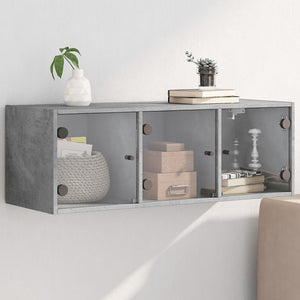 Wandschrank Betongrau mit Glastüren 102x37x35 cm