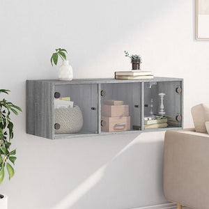 Wandschrank Grau Sonoma mit Glastüren 102x37x35 cm