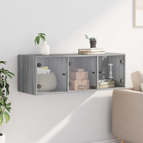 Wandschrank Grau Sonoma mit Glastüren 102x37x35 cm