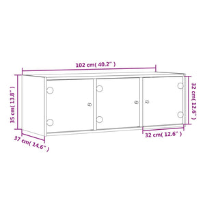 Wandschrank Grau Sonoma mit Glastüren 102x37x35 cm