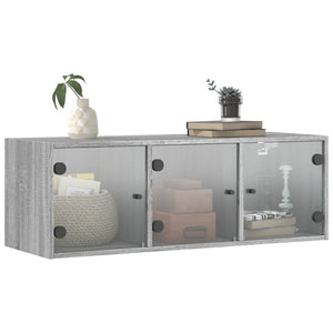 Wandschrank Grau Sonoma mit Glastüren 102x37x35 cm