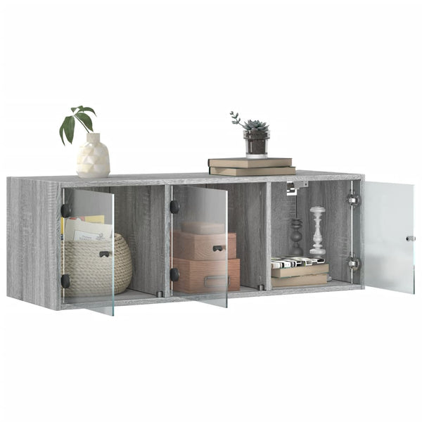 Wandschrank Grau Sonoma mit Glastüren 102x37x35 cm