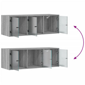 Wandschrank Grau Sonoma mit Glastüren 102x37x35 cm