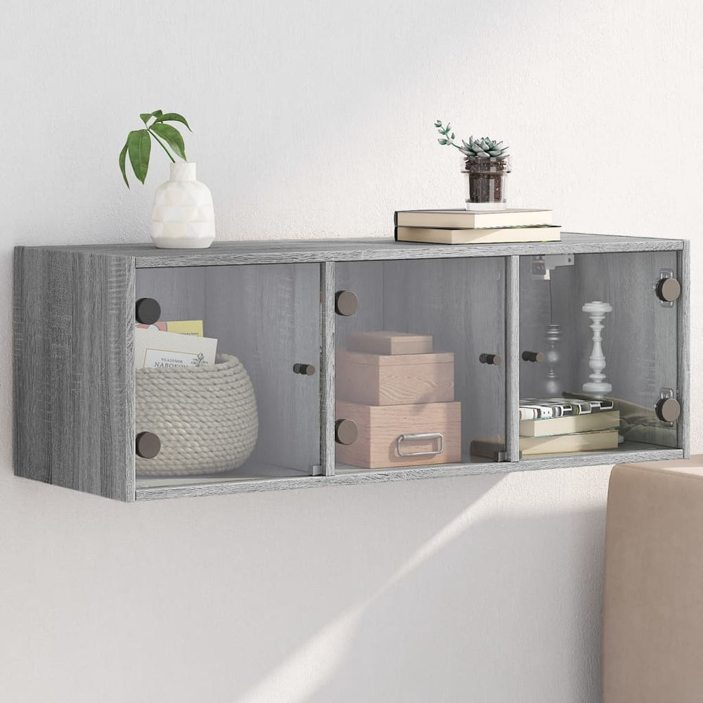 Wandschrank Grau Sonoma mit Glastüren 102x37x35 cm