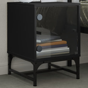 Nachttische mit Glastüren, 2er-Set, Schwarz
