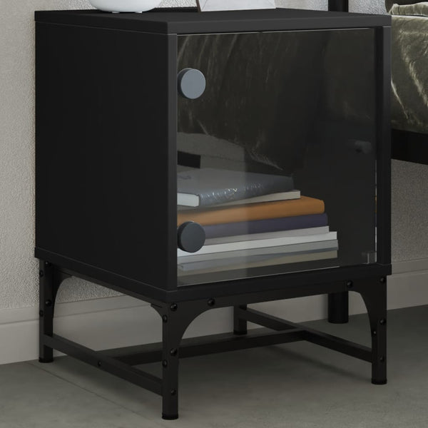 Nachttische mit Glastüren, 2er-Set, Schwarz