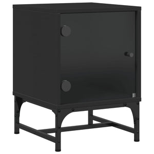 Nachttische mit Glastüren, 2er-Set, Schwarz