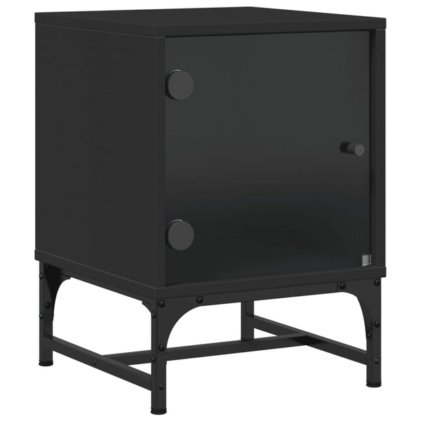 Nachttische mit Glastüren, 2er-Set, Schwarz