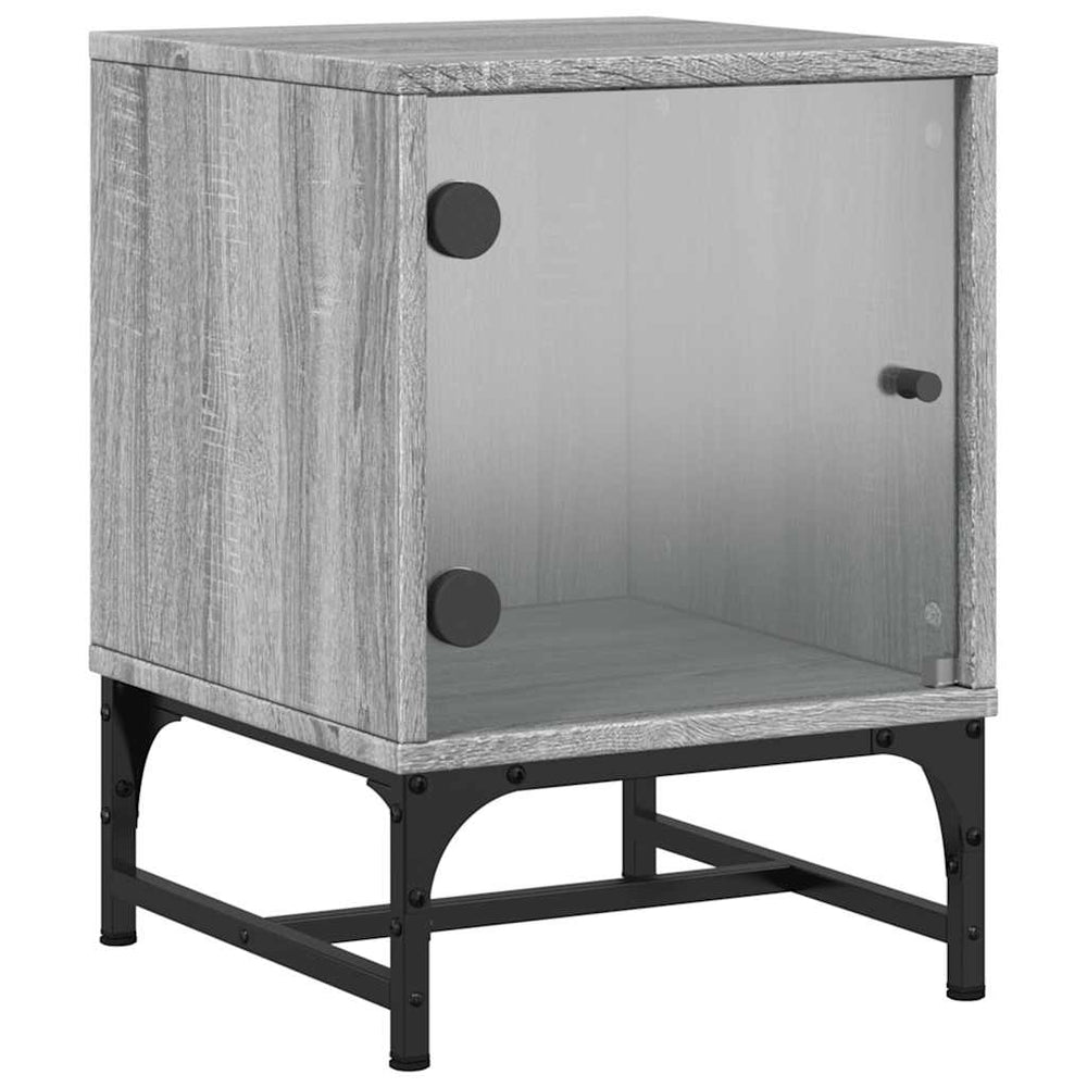 vidaXL Nightstand with Glass Door Grey Sonoma 35x37x50 cm