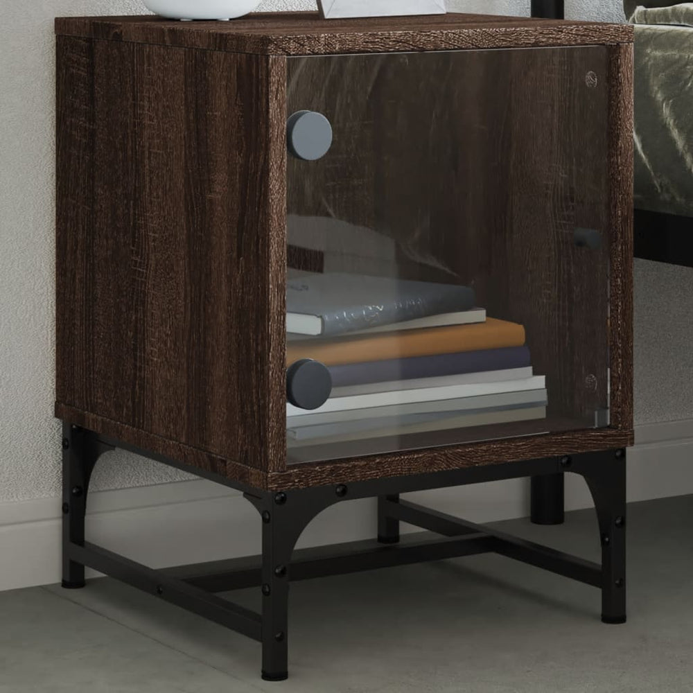 vidaXL Nightstand with Glass Door Brown Oak Look 35x37x50 cm